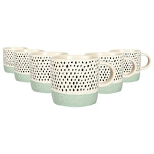 Nicola Spring Ceramic Dipped Dots Coffee Mugs - 385ml - Blue - Pack of 6 Blue