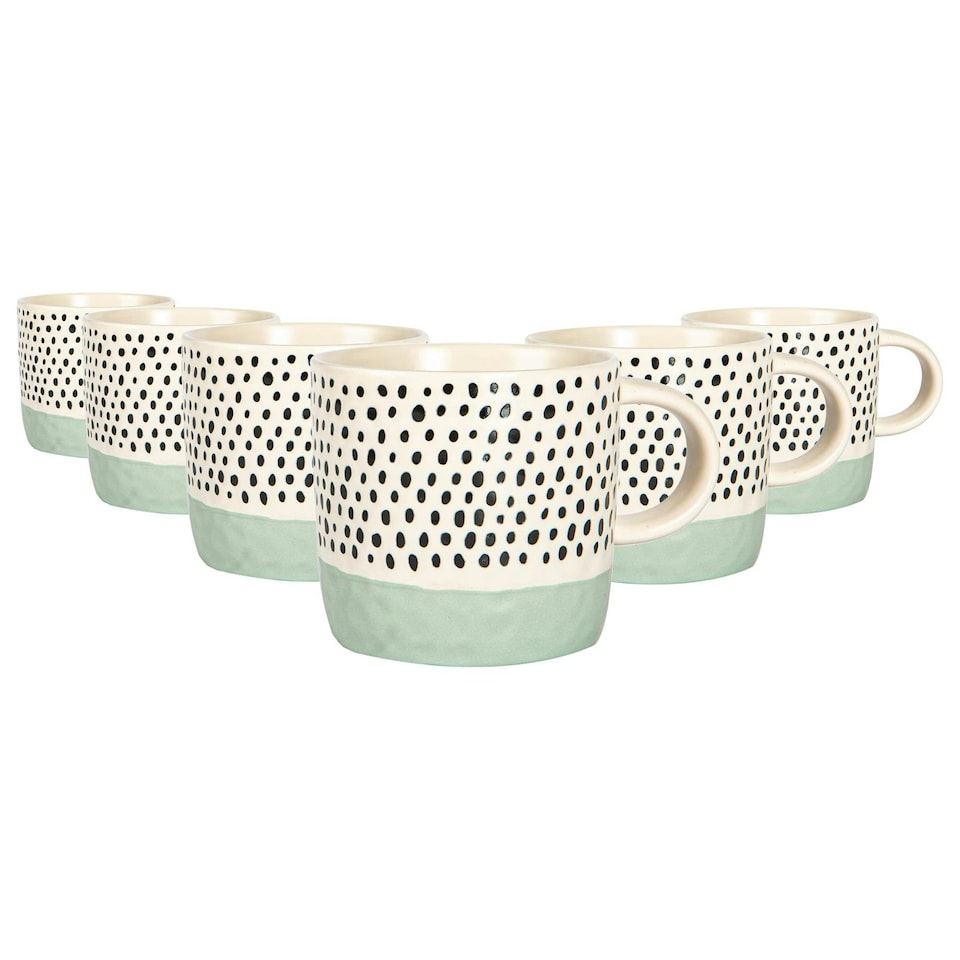 image 1 of Nicola Spring Ceramic Dipped Dots Coffee Mugs - 385ml - Blue - Pack of 6 Blue