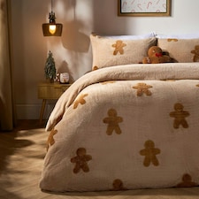 OHS Tufted Gingerbread Man Teddy Sherpa Fleece Duvet Cover Set - Natural Brown | Natural | King