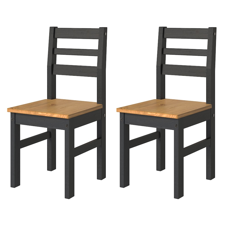 image 1 of Pair of Corona Linea Ladder Back Dining Chairs - Wax Finish & Antique Wax Seat - Wooden Kitchen Seating | Black | Black | 1