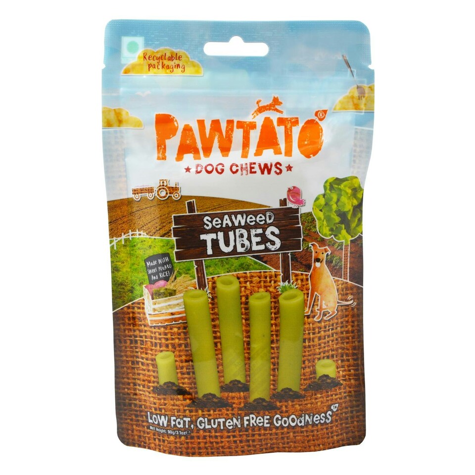 image 1 of Benevo Pawtato Tubes Seaweed Dog Chews 90g (Pack of 12)