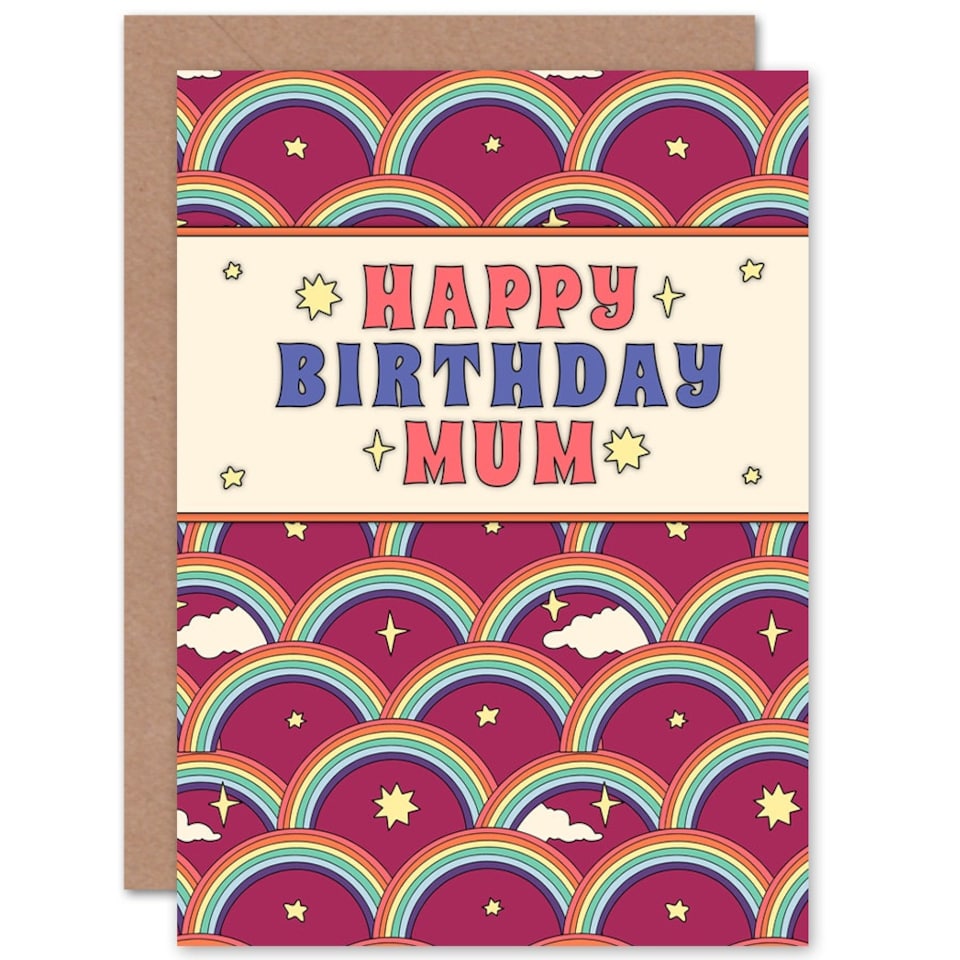 image 1 of Rainbow Pattern Purple Happy Birthday Mum Greeting Card