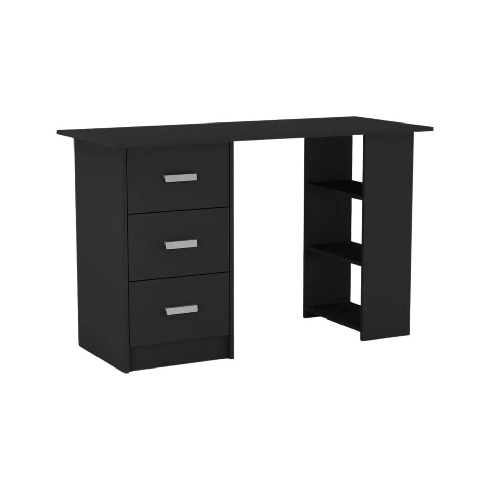 image 1 of 3-Drawer 3-Shelf Desk with Customizable Layout Black | 0