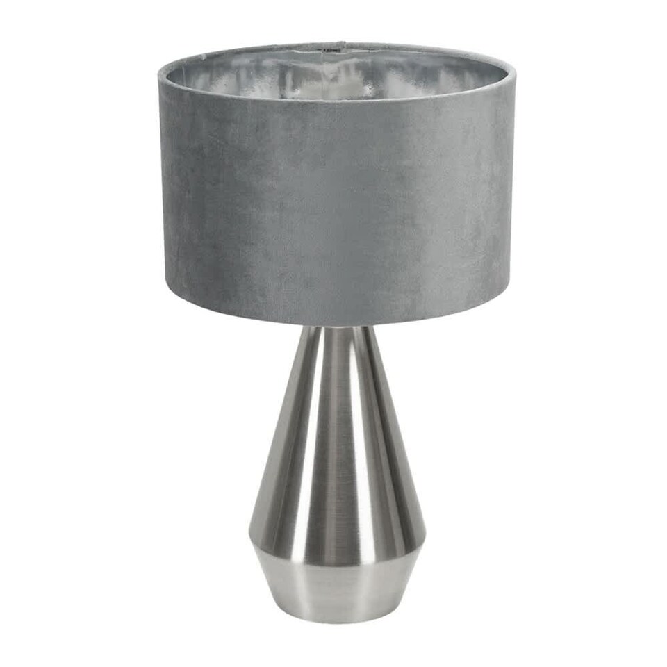 image 1 of ValueLights Jax Brushed Chrome Touch Table Lamp Grey Velvet Chrome Shade and Bulb