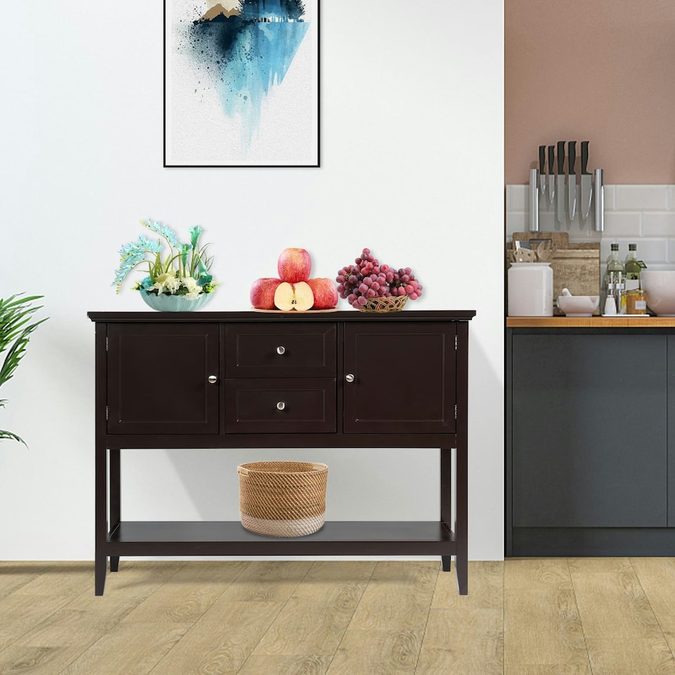 image 1 of COSTWAY Sideboard Storage Cabinet Narrow Console Table Brown