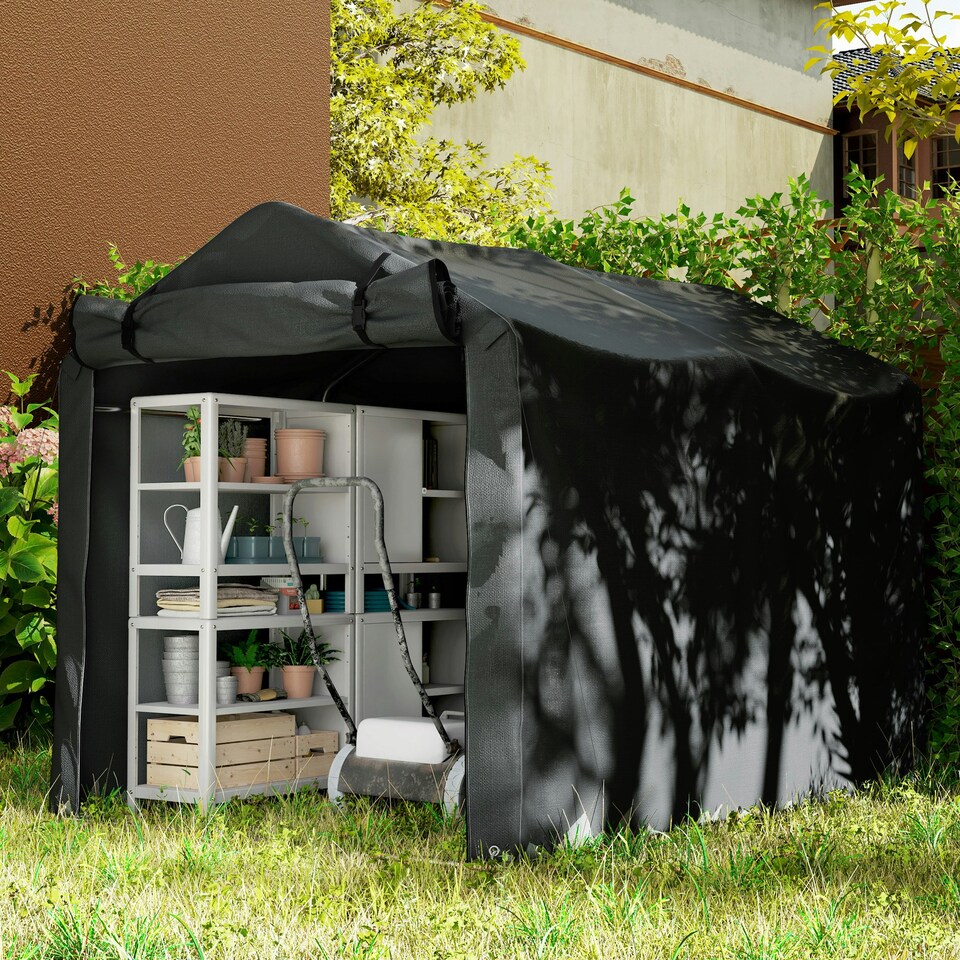 image 1 of Outsunny Garden Tool Storage Shed with Roll-up Zipper Door, Black 