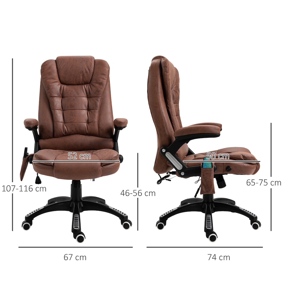 image 1 of Vinsetto Office Chair, Ergonomic Desk Chair with 6-Point Massage and Back Heated, Microfiber Cloth Computer Gaming Chair with Arms, Lumbar Support, Brown