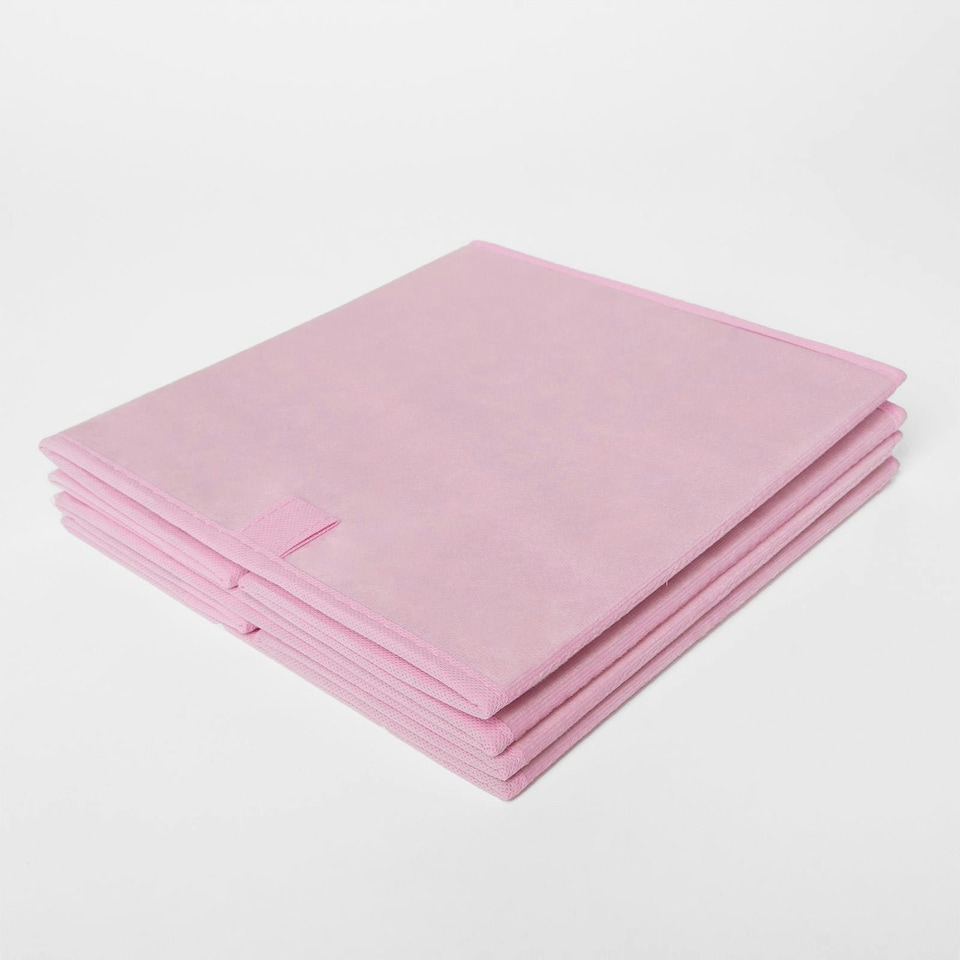image 1 of OHS 2 Pack Folding Storage Cubes Soft Matte Velvet Collapsible Home Modern Storage Organiser Space Saving Square Ottoman Boxes Pink | Blush Pink