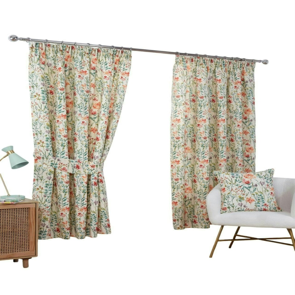 image 1 of Amaryllis Pencil Pleat Curtains - Multi - 168cm x 183cm | Multi