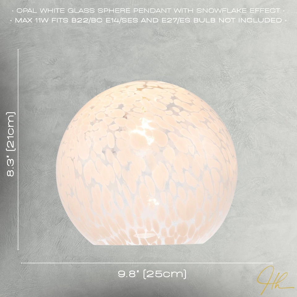 image 1 of Modern Opal White Snowflake 25cm Glass Pendant Ceiling Lighting Shade | White | White | 1