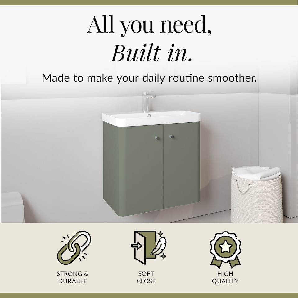 image 1 of Balterley Curve Modern Bathroom Wall Hung 2 Door Vanity Unit Basin | Green | Satin Green