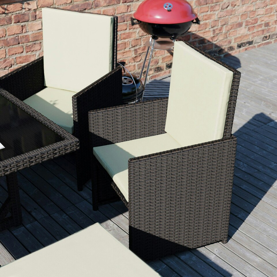 image 1 of Garden Vida Cuba 8 Seater Rattan Set Folding Chair Stool Dining Table Outdoor Garden Furniture, Brown