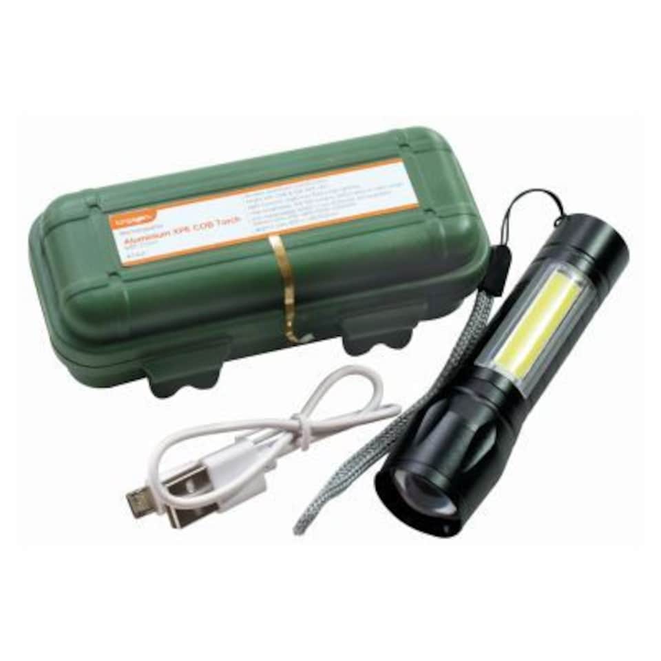 Kingavon Rechargeable Aluminium Torch with Zoom - 3W + 2W COB - Black