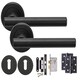 image 1 of Golden Grace Straight T-Bar Key Lock Door Handles on Round Rose in Stunning Matte Black Finish 3 Lever Mortise Lock and 1 Pair of Ball Bearing Hinges Black