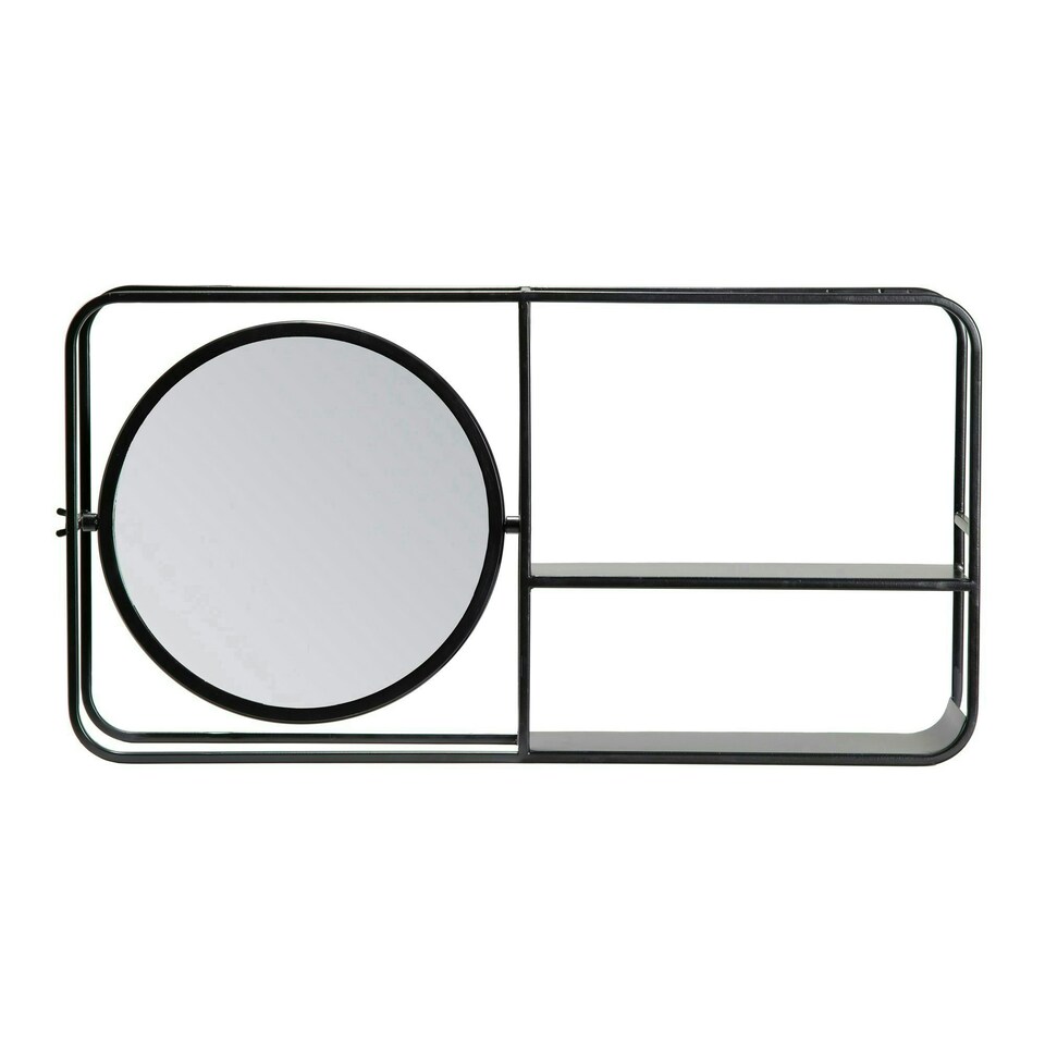 image 1 of Fine Decor FA3722W Edwin Shelving and Organiser Mirror, Black Black