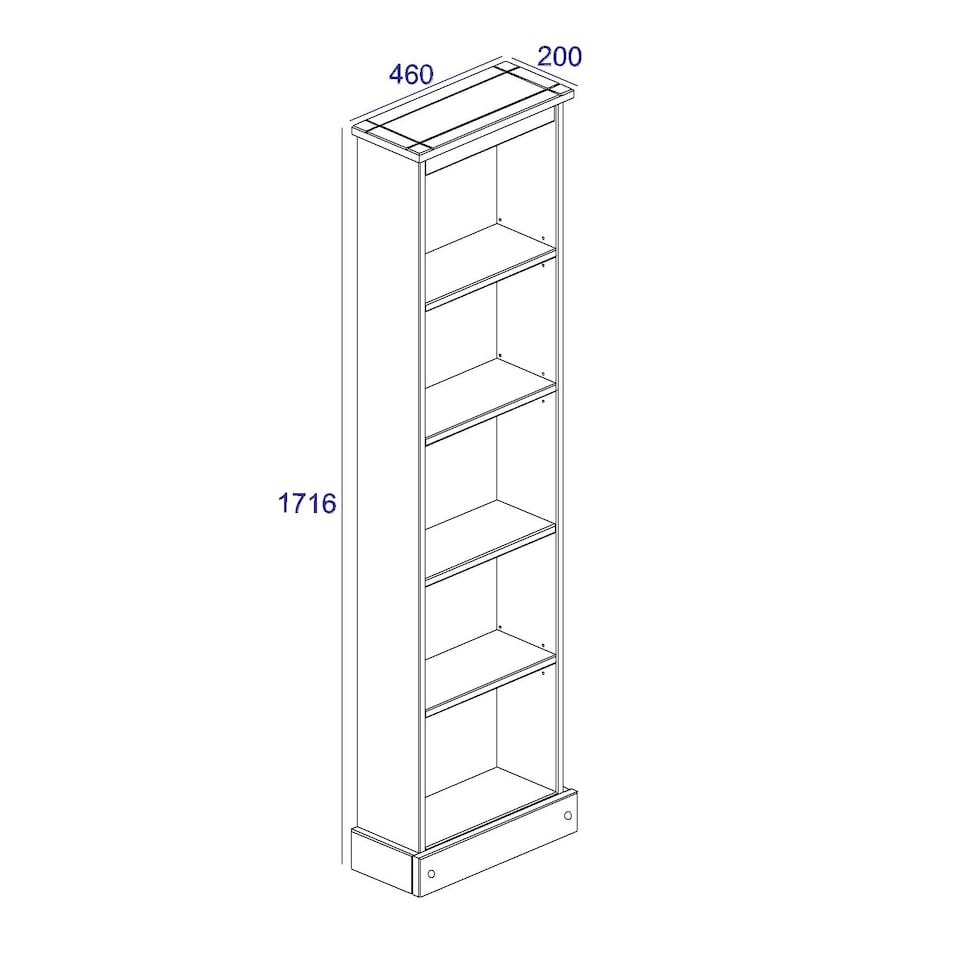 image 1 of Corona 5-Shelf Tall Narrow Bookcase - Premium Wax Top with Solid Pine Construction and Practical Shelving | Brown | Antique Waxed Pine | One Size | 1