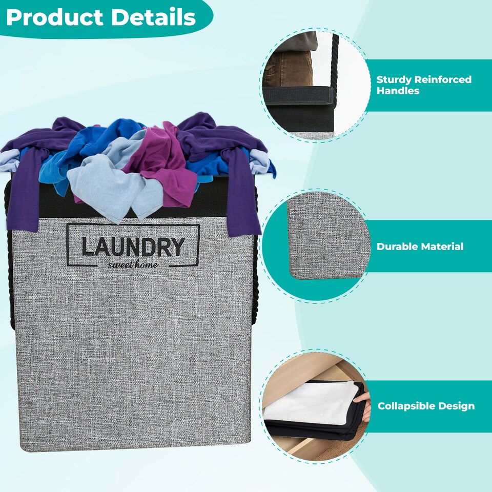 image 1 of 70L Collapsible Laundry Basket with Lid Portable Clothes Hamper