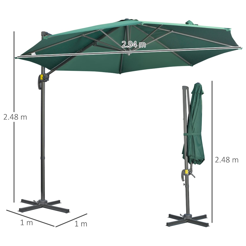 image 1 of Outsunny 3 x 3(m) Cantilever Parasol Garden Umbrella with Cross Base