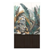AS Creation Tropical Leaf & Wood Slats 2 In 1 Vinyl Textured Wallpaper - Black/Multicoloured - 8.8m x 53cm | Black