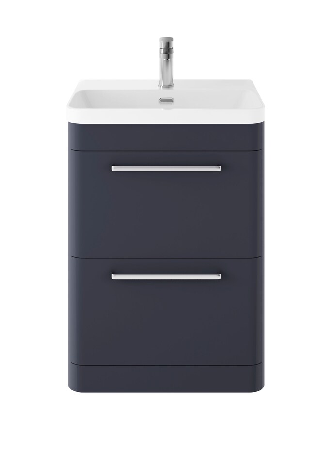 image 1 of Balterley Floor Standing 2 Drawer Vanity Unit with Ceramic Basin | Blue | Indigo Blue | 862 x 607 x 460mm