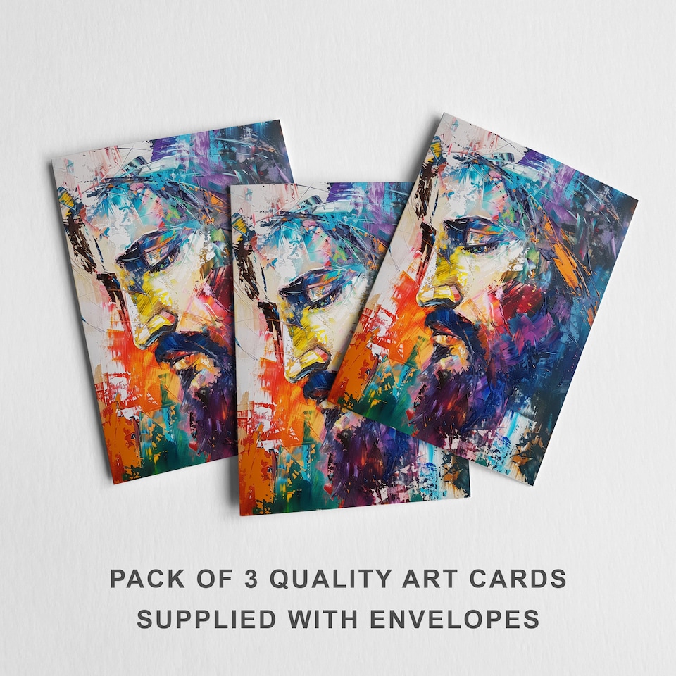 image 1 of Jesus Christ Abstract Portrait Greeting Card Any Occasion Set of 3 Blank Inside