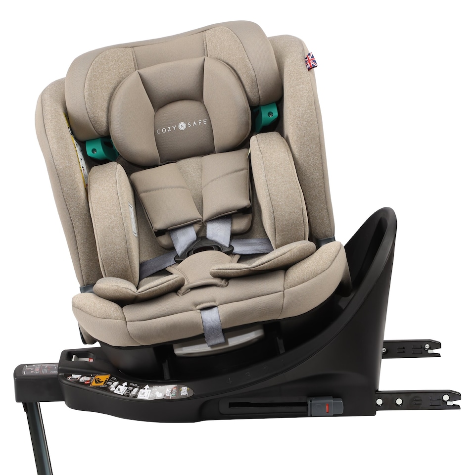 image 1 of Cozy N Safe Stanford i-Size 360 Rotating Car Seat 40-150cm, ISOFix & Support Leg, Rear & Forward Facing, 5 Recline Positions, Adjustable Headrest, Side Impact Protection, Birth to 12 Years (Ecru)