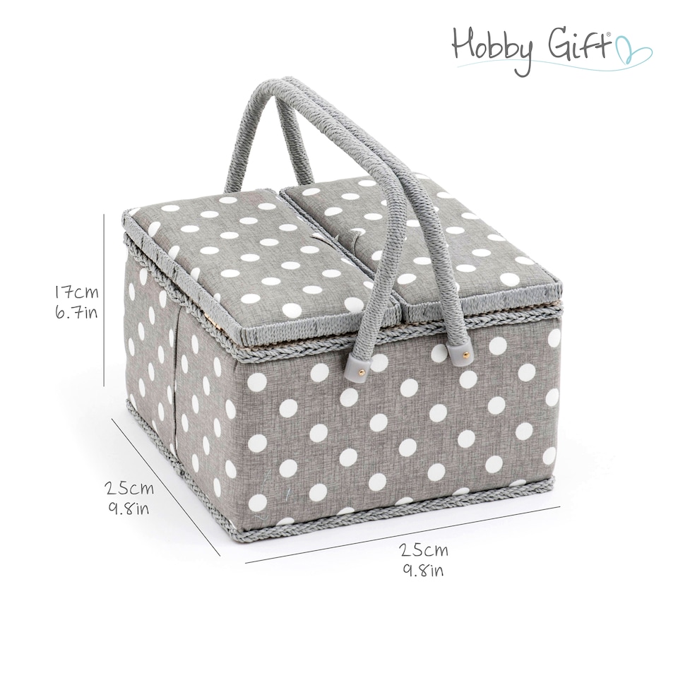 image 1 of Hobby Gift Large Twin Lid Sewing Storage Box, Grey Spot