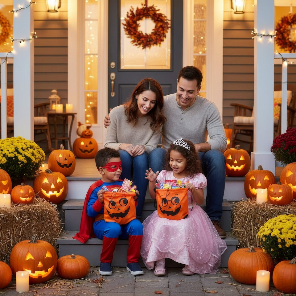 image 1 of Single Orange Pumpkin Halloween Bag with Drawstring