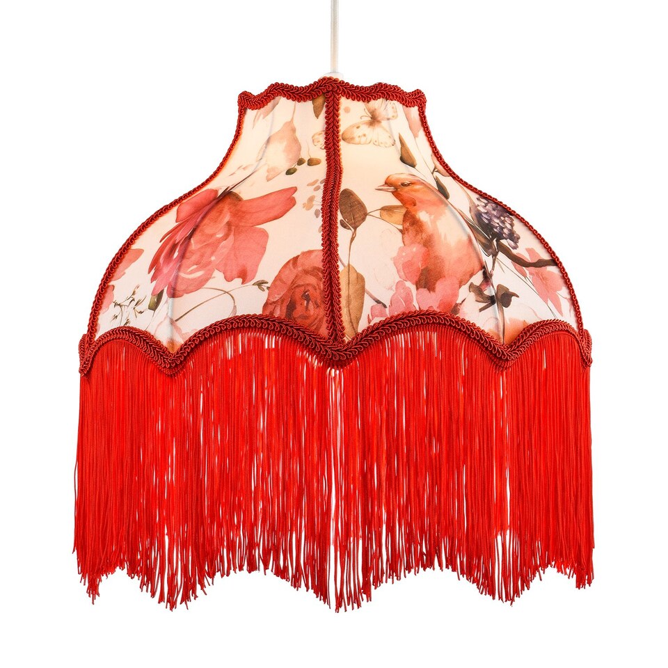 Chic Red Robin Themed Vintage Victorian Style Cotton Fabric Lamp