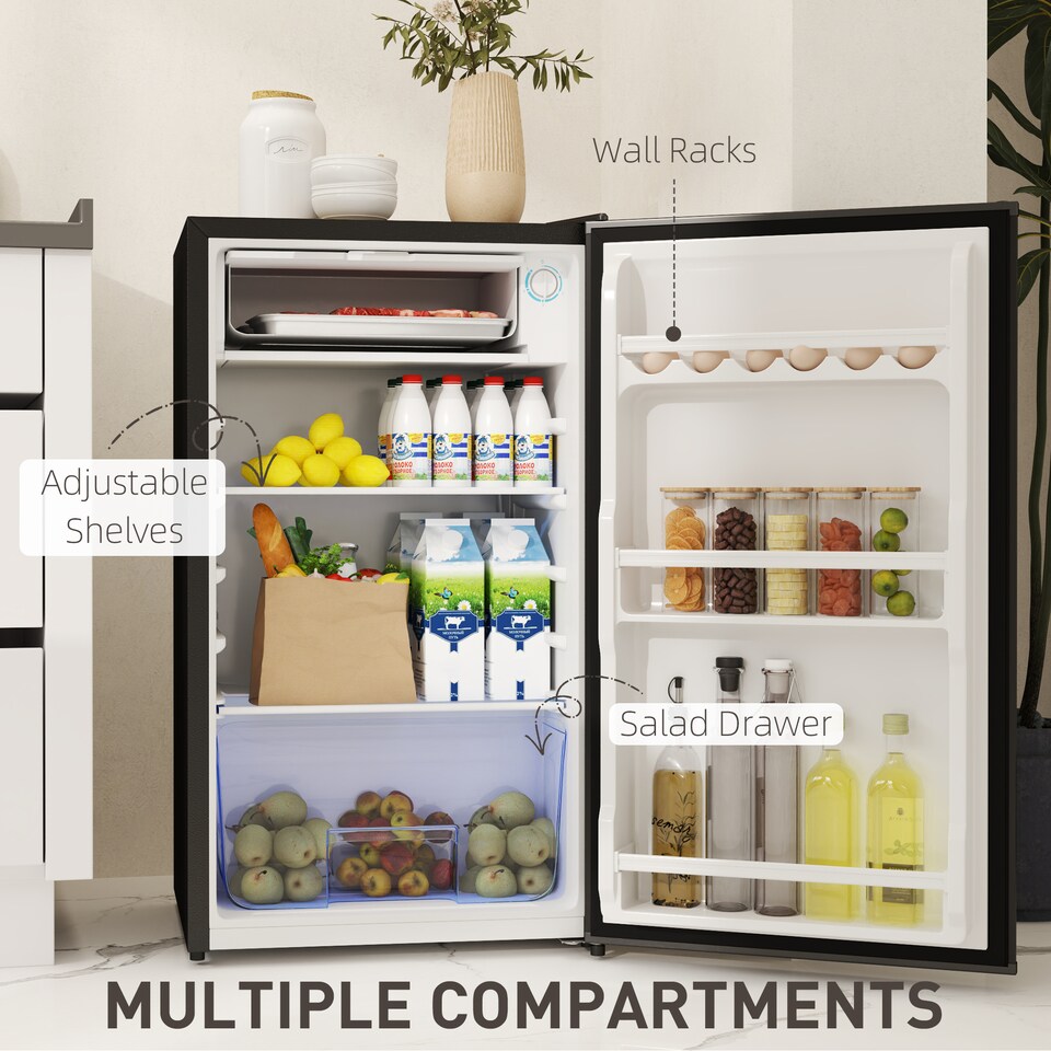 image 1 of HOMCOM 91L Freestanding Under Counter Fridge with Lock Black | Black