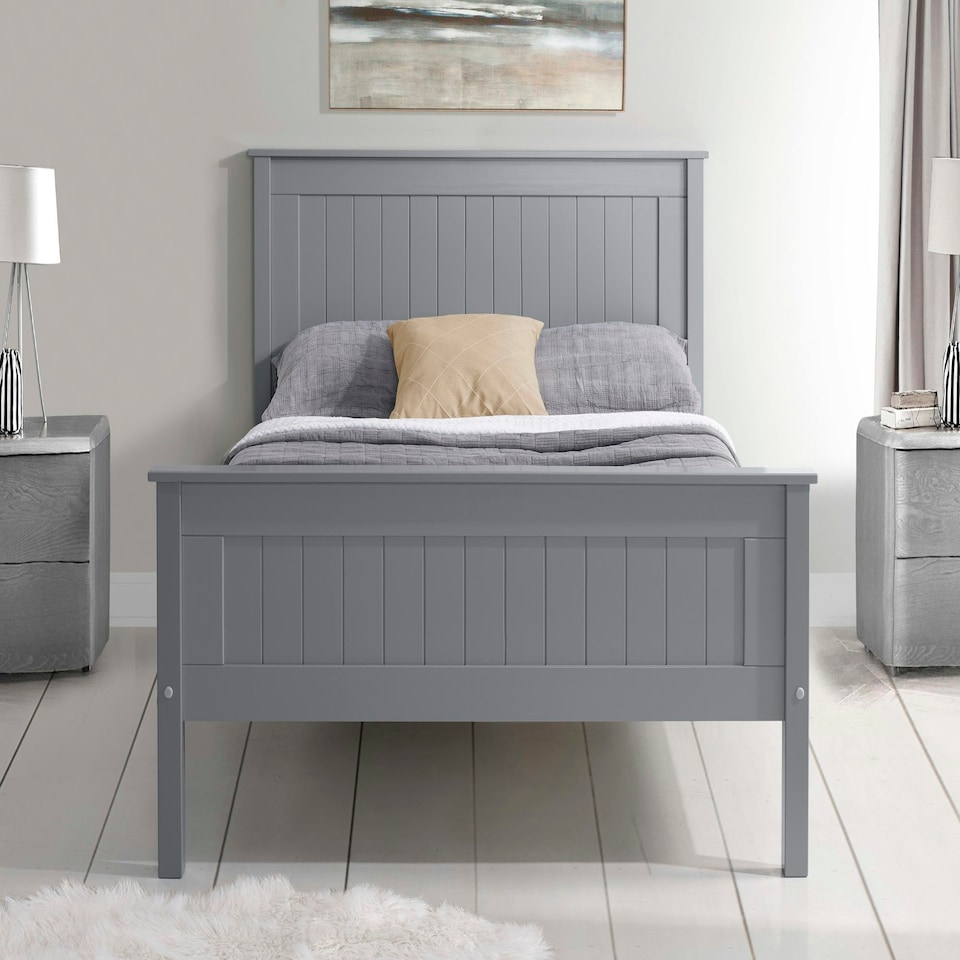 image 1 of 4ft6 Double Grey,wood,wooden high foot end,solid panel bed frame.Shaker style