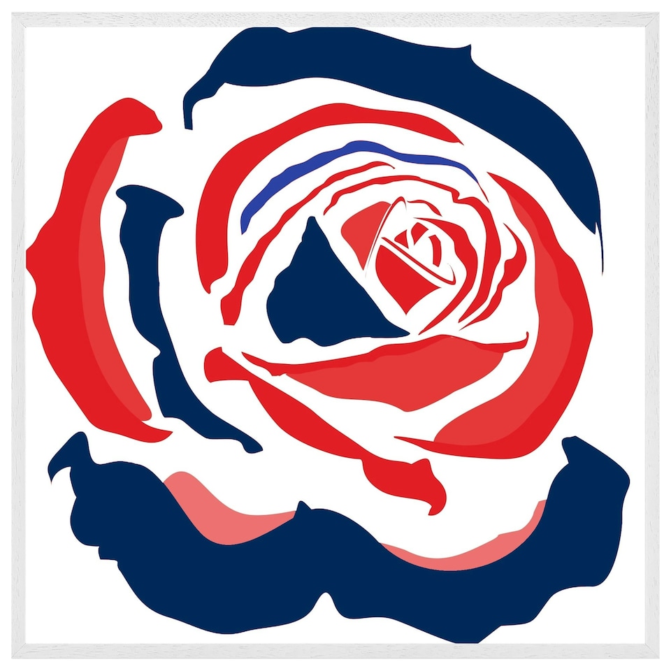 image 1 of Red & blue rose print (Picutre Frame) White | M