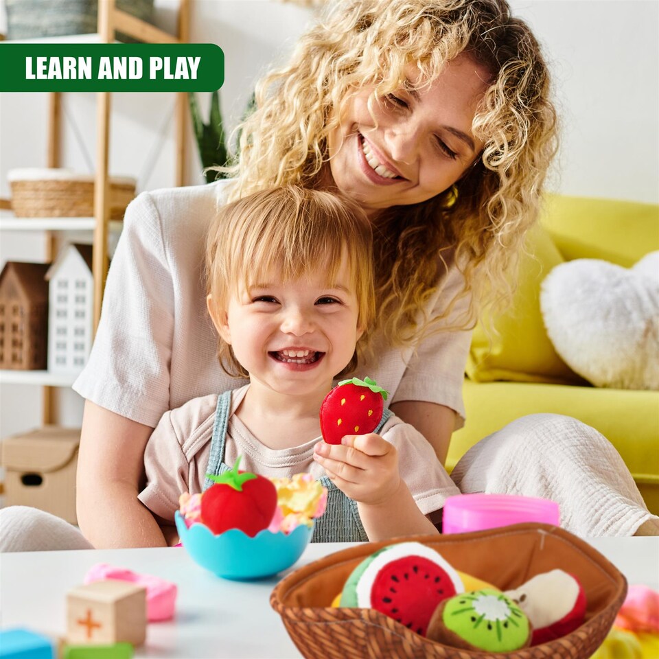 image 1 of The Magic Toy Shop Fabric Fruit Basket Toy Set Role Play Educational Toys for Toddlers