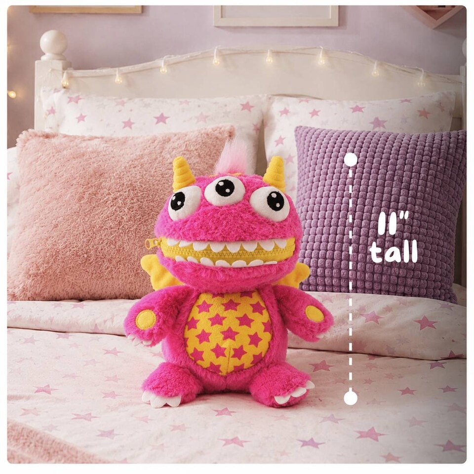 image 1 of Kids Worry Monster Soft Toy Zip Mouth Pocket Plush Comfort Companion Gift Idea Present Cuddly