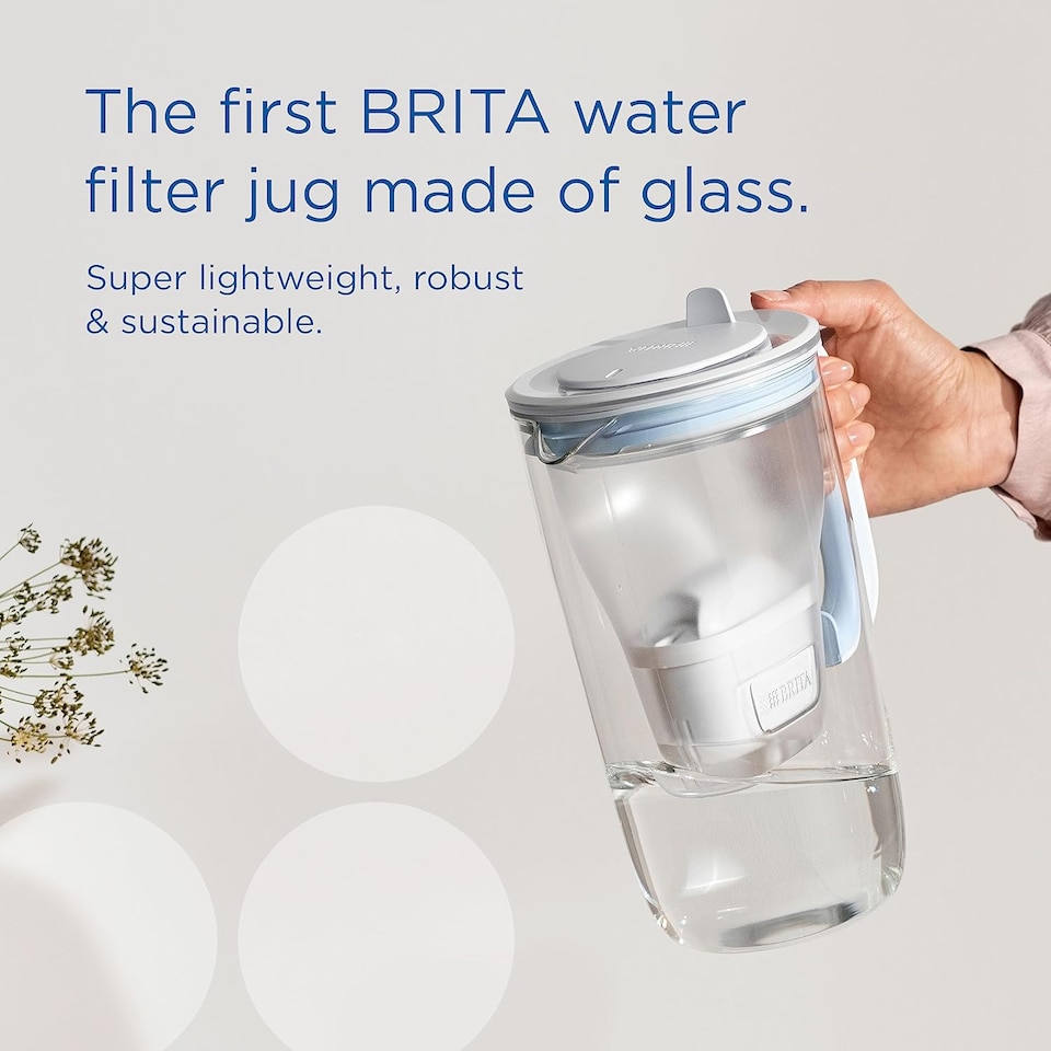 image 1 of BRITA Glass Water Filter Jug Light Blue (2.5L) with 1x MAXTRA PRO All-in-1 Water Filter Cartridge