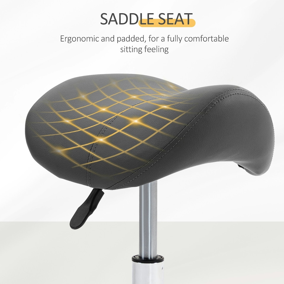 image 1 of HOMCOM Saddle Stool Adjustable Rolling Salon Chair for Massage Spa Beauty Grey Grey
