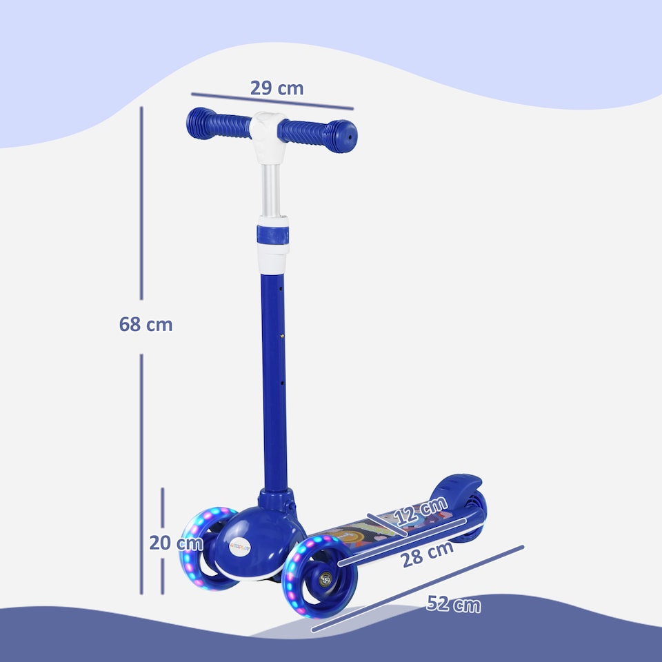 image 1 of AIYAPLAY Kids 3 Wheel Scooter for 2-6 Years Old w/ Adjustable Height, Blue | Blue | Blue | 52L x 29W x 76Hcm