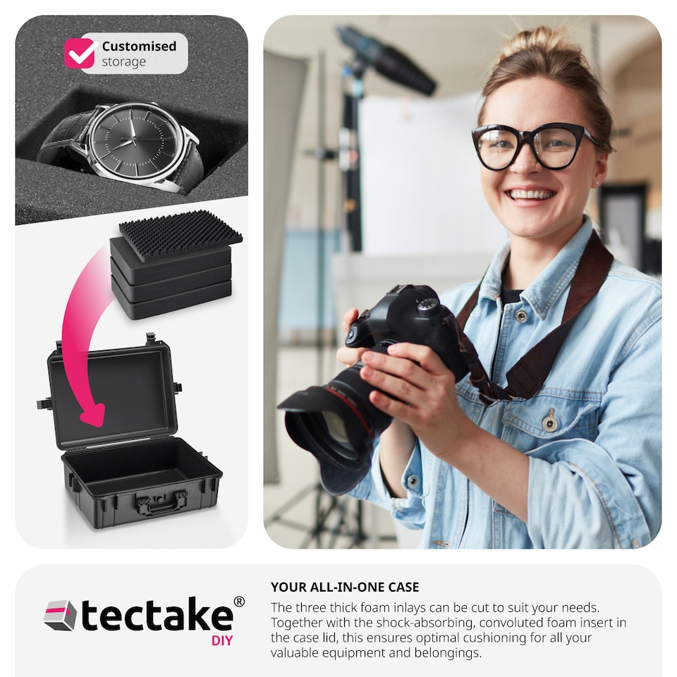 image 1 of Camera Case - ABS plastic shell, 4 thick foam inserts, snap closures, 35 litres | Black | black | L | 1