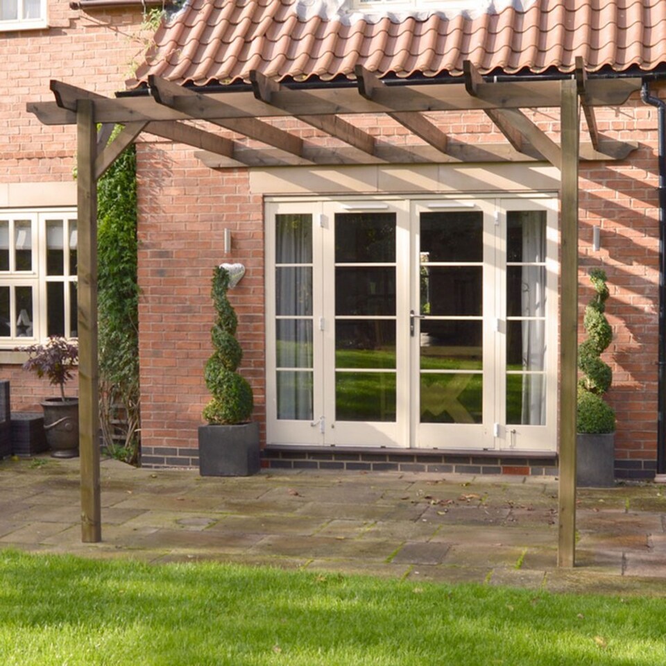 image 1 of Wall Mounted Garden Pergola - Wood - L240 x W480 x H270 cm - Rustic Brown