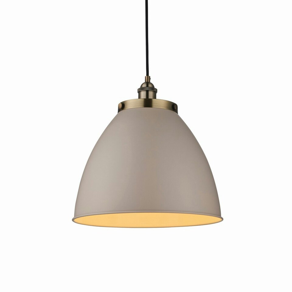 Franklin 1 Light Dome Pendant Satin Taupe, Antique Brass Plate, E27