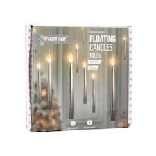 Set of 10 15cm Floating Silver LED Battery Candles in Warm White with Remote Control