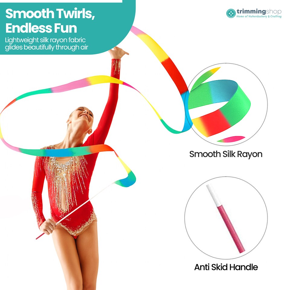 image 1 of 4 Metres Gymnastics Ribbon Wand, Satin Dance Streamer - 1pc