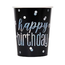 Black Glitz Holographic Birthday Paper Cups 270ml - Pack of 8