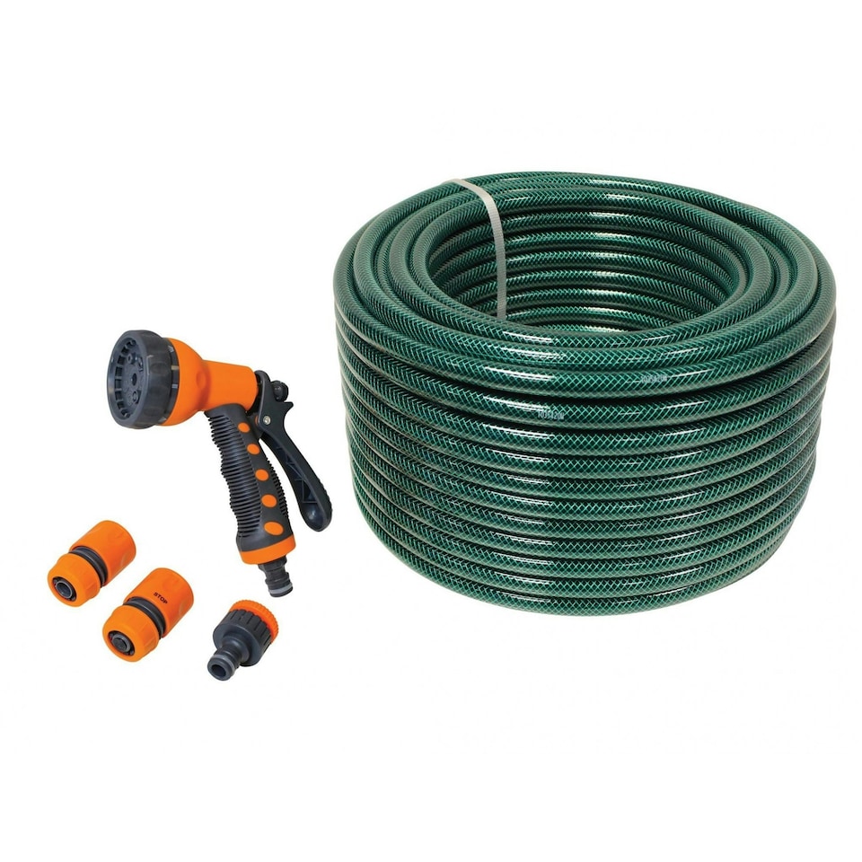 Faithfull Pvc Garden Hose With Fittings & Spray Gun - Multi Colour - 50m | Multi