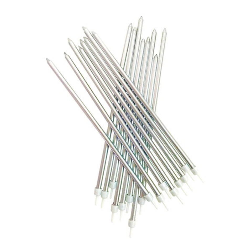image 1 of Anniversary House Extra Tall Candles Metallic Silver with Holders Pack of 6