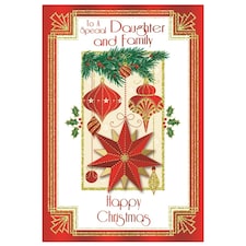To a Special Daughter and Family Baubles and Star Design Christmas Card