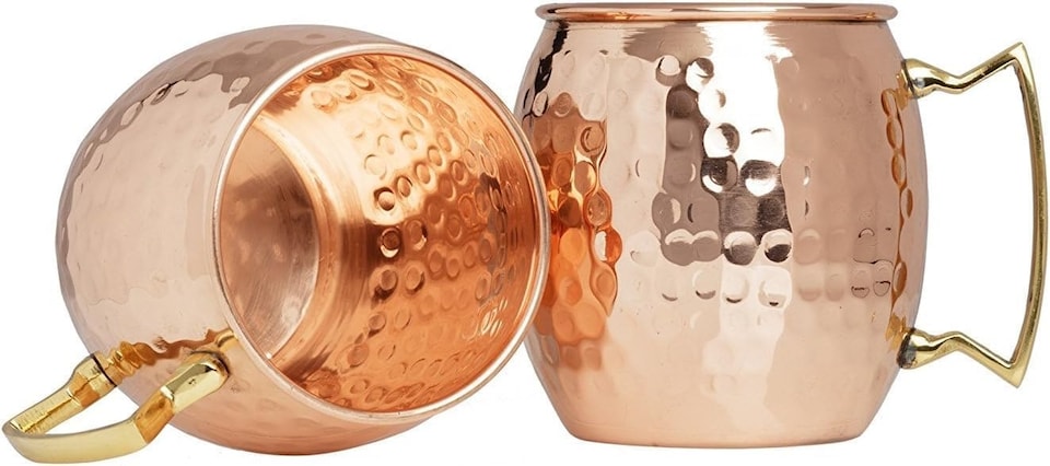 image 1 of Moscow Mule Copper Drinking Mug Cup Hammered with Polished Brass Hand for Cocktail, Parties,Bar, Resturants Set of 2
