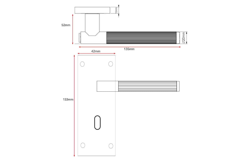 image 1 of Golden Grace Victorian T-Bar Linear Design Lock Door Handle Set Matt Black Finish with 3 Lever Lock - 150mm