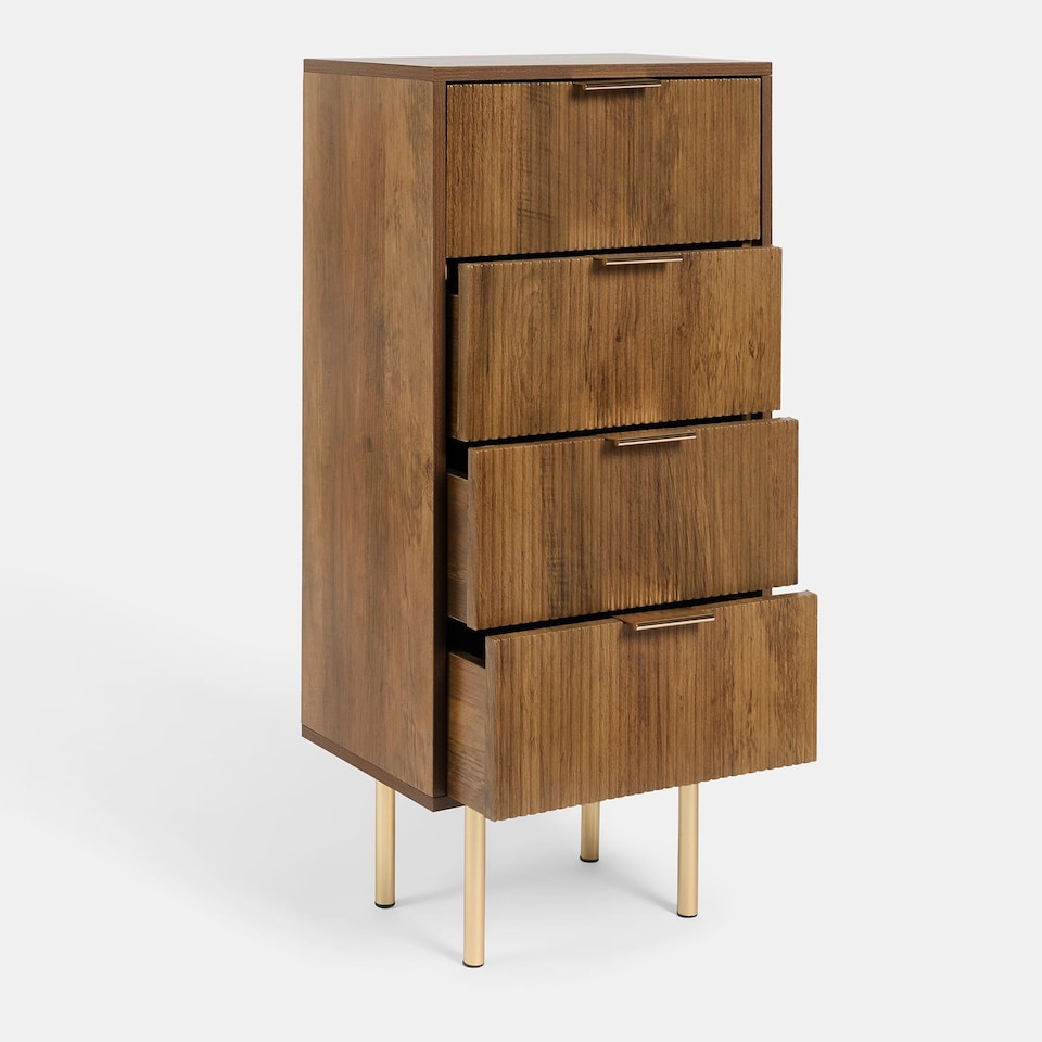 image 1 of OHS 4 Drawer Modern Ribbed Office Side Bedroom Nightstand Bedside Table