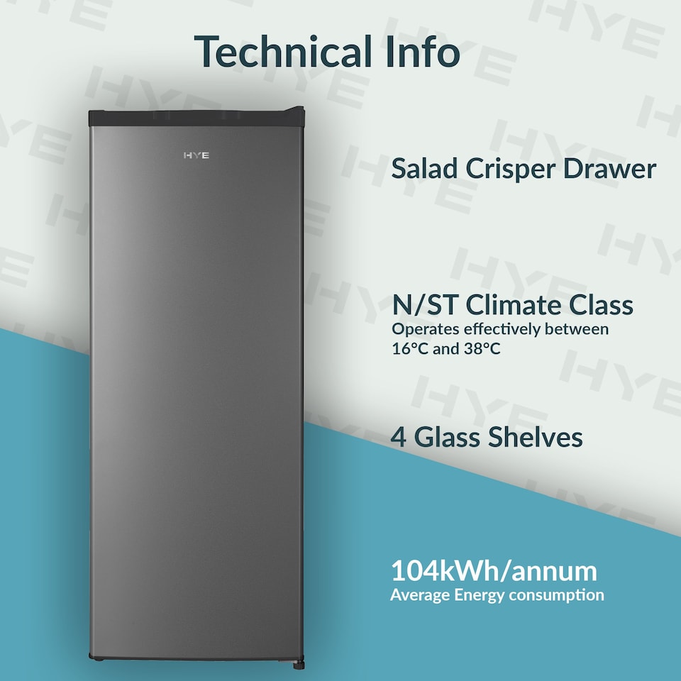 image 1 of HYE Freestanding Larder Fridge, 242 Litre, 55cm, Silver - RF01SDF242S01